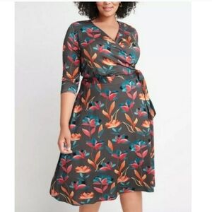 Ryllace Floral Fall Colorful Business Casual BOHO Womens Midi‎ Dress Size 2x